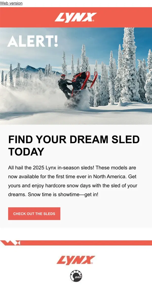 Email from Lynx. Just arrived: 2025 Lynx in-season sleds