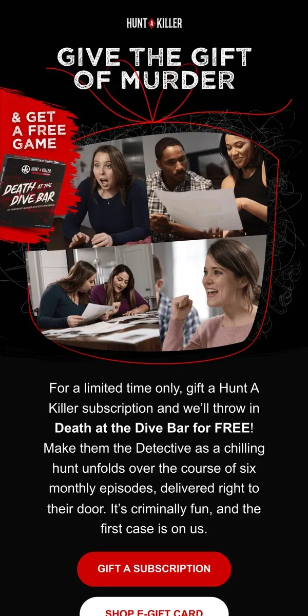 Email from Hunt A Killer. Give a killer gift this Christmas