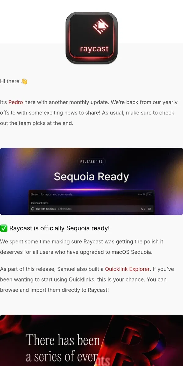 Email from Raycast. 🌟 Setpember Update: $30M Series B, Raycast for Windows and iOS, and more.