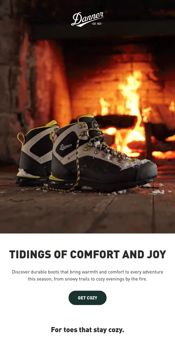 Email from Danner. Warm Wishes for a Cozy New Year