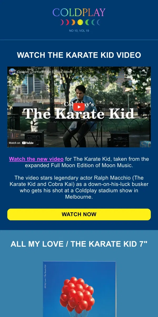 Email from Coldplay. Watch The Karate Kid video