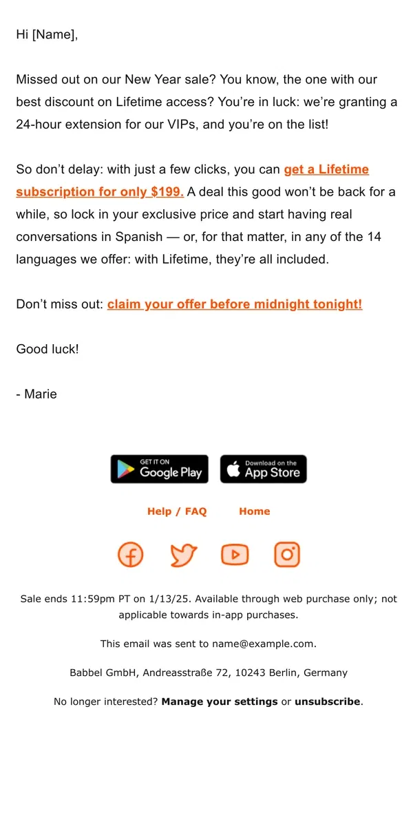 Email from Babbel. I thought this deal might pique your interest…