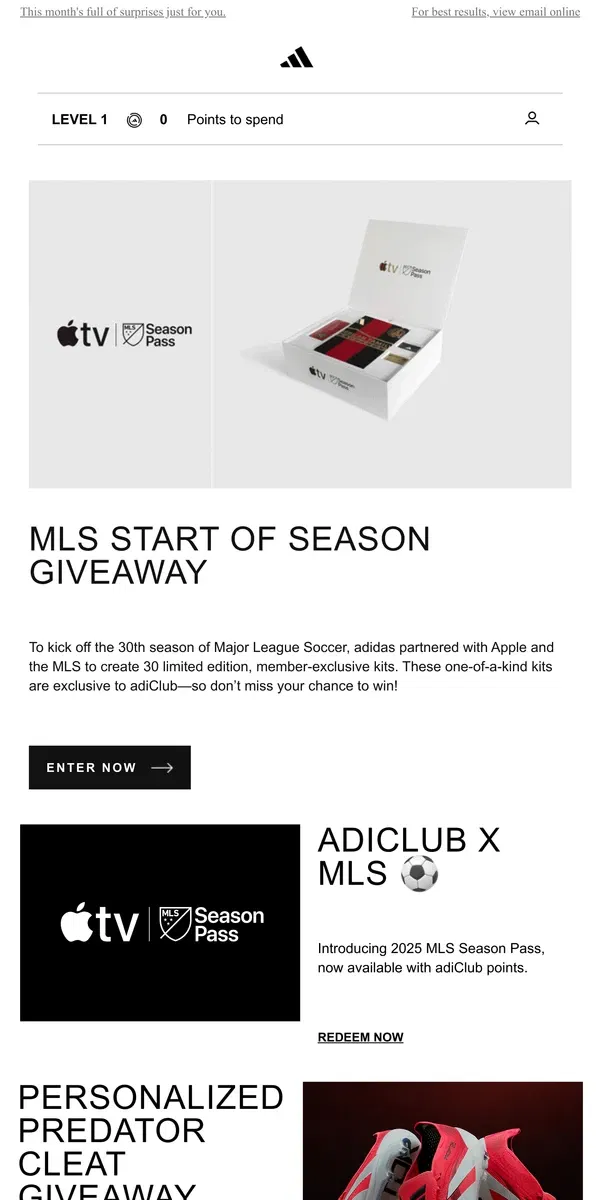 Email from Adidas. February in adiClub