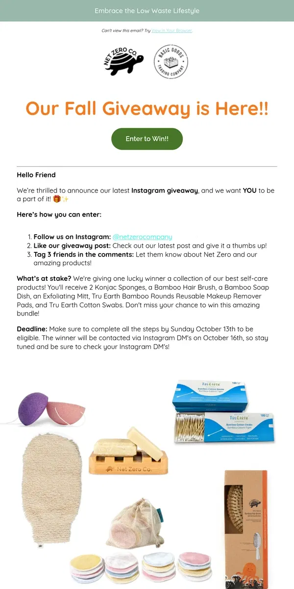 Email from Net Zero Co.. OUR FALL GIVEAWAY IS HERE!!!🎁🍂