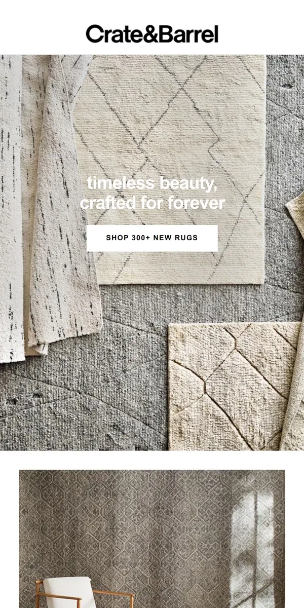 Email from Crate & Barrel. 300+ NEW rugs | Quiet luxury for your floors