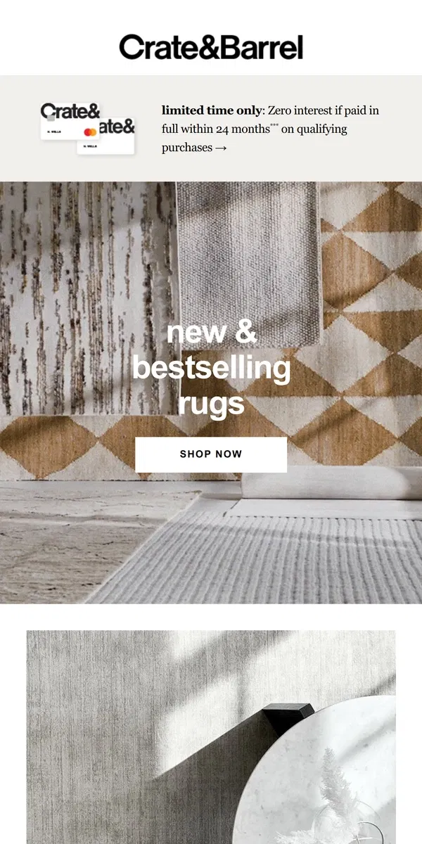 Email from Crate & Barrel. Rugs that are high-performance AND handcrafted? We’re listening….