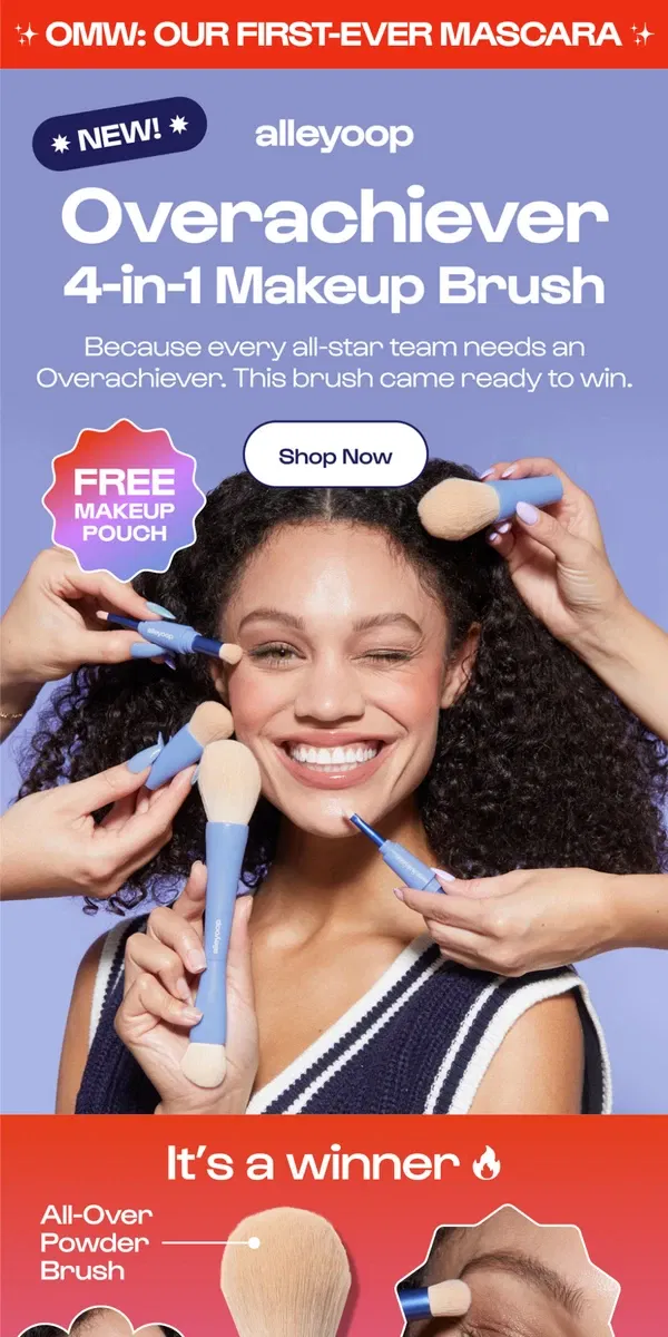 Email from Alleyoop. New! The 4-in-1 makeup brush