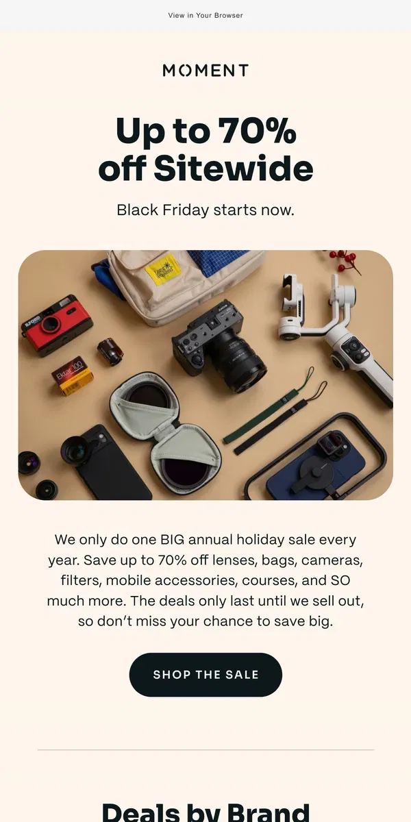 Email from Moment. Black Friday Sale – On Now