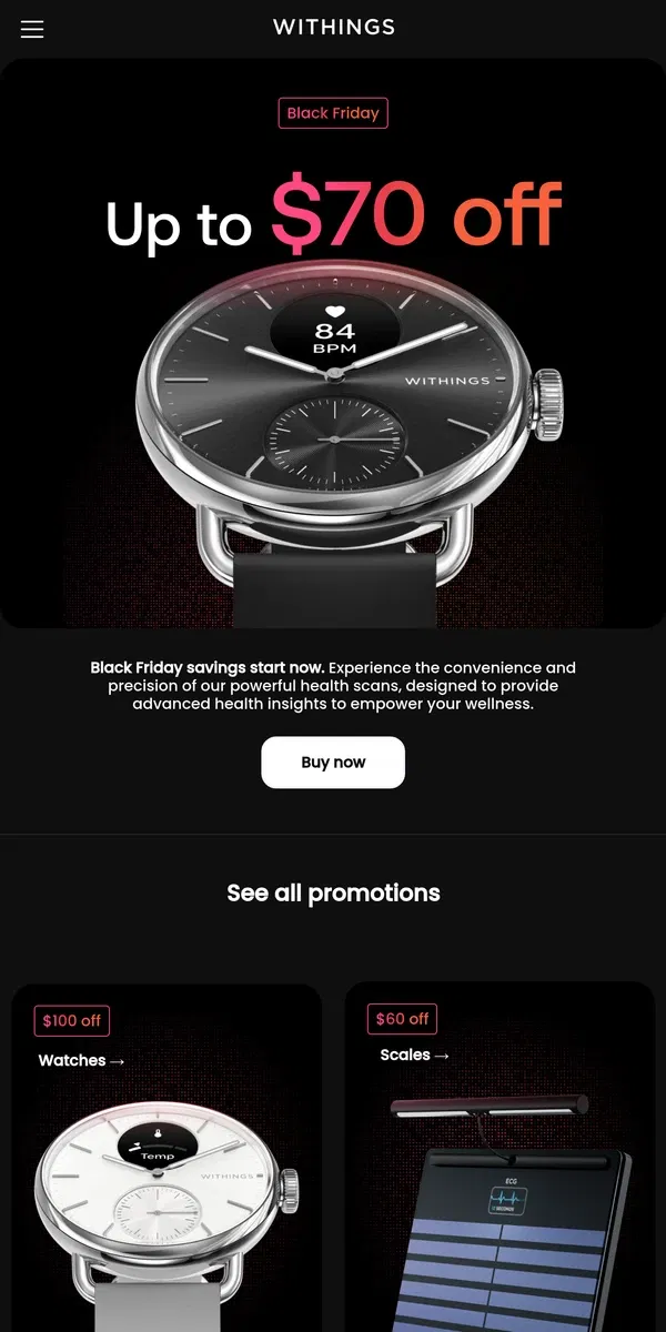 Email from Withings. Black Friday: Up to 50% off