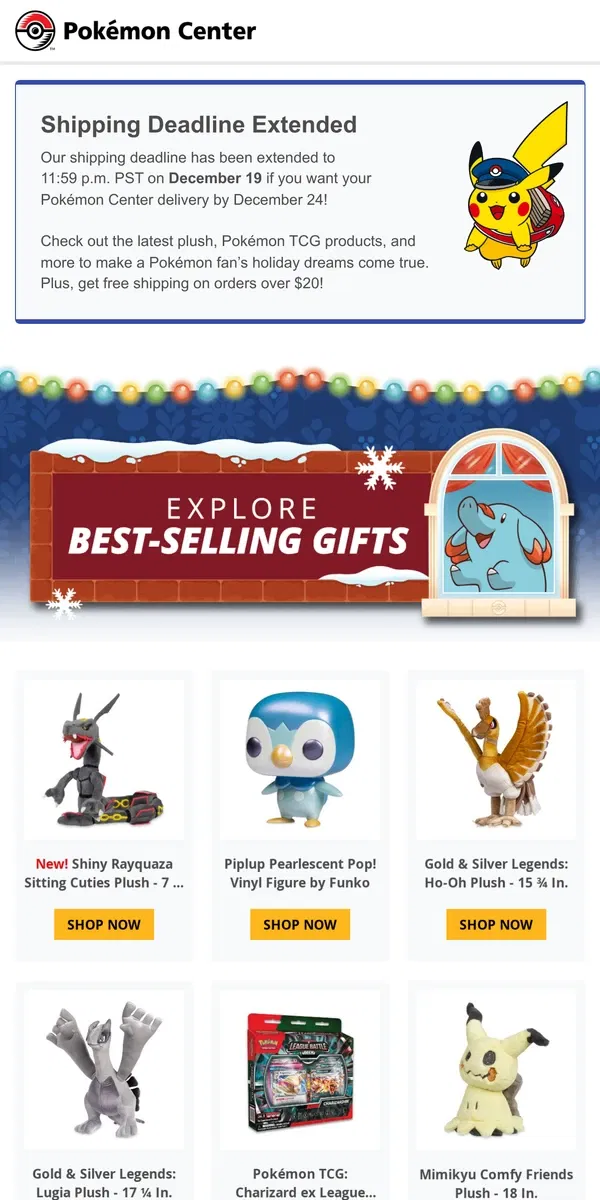 Email from Pokémon. Shipping Deadline Extended