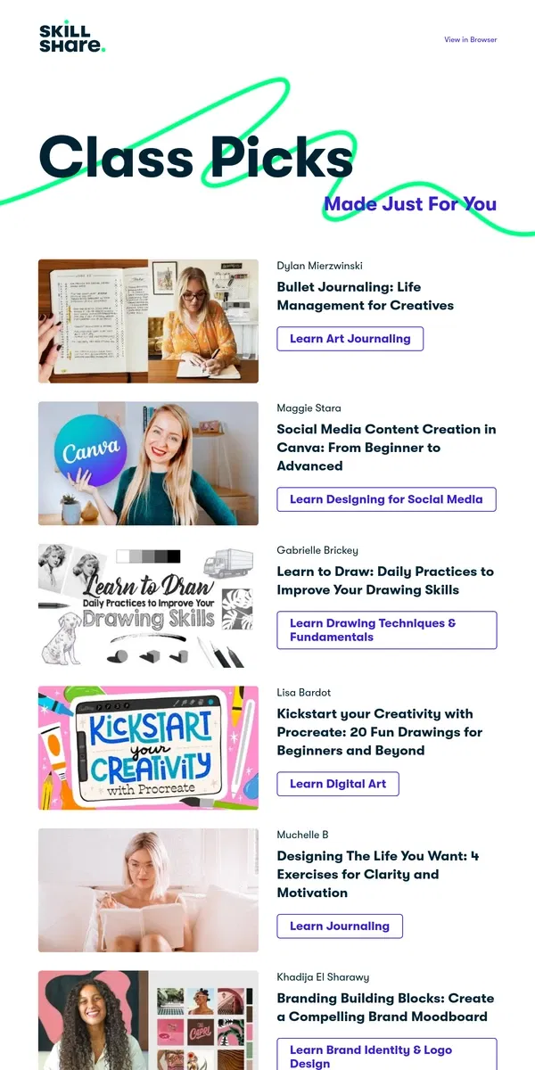 Email from Skillshare. Your Recommended Classes