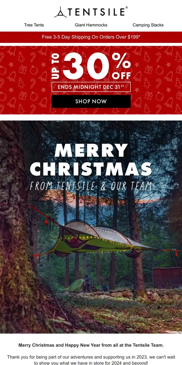 Email from Tentsile. Merry Christmas From Tentsile 🎄