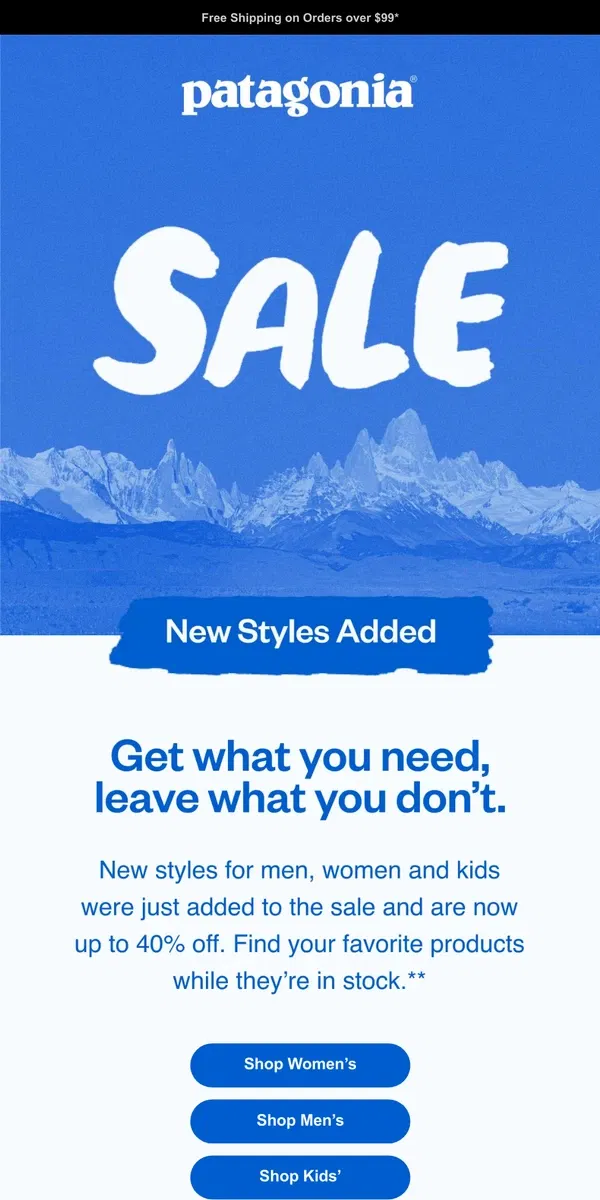 Email from Patagonia. Just added to our sale