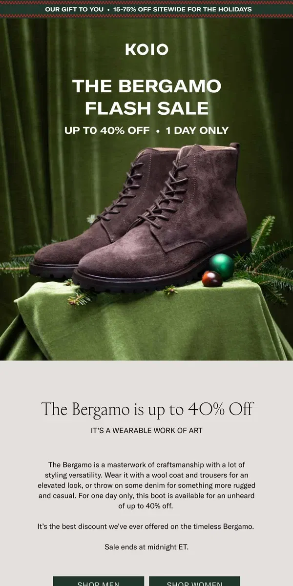 Email from Koio. The Bergamo is up to 40% off