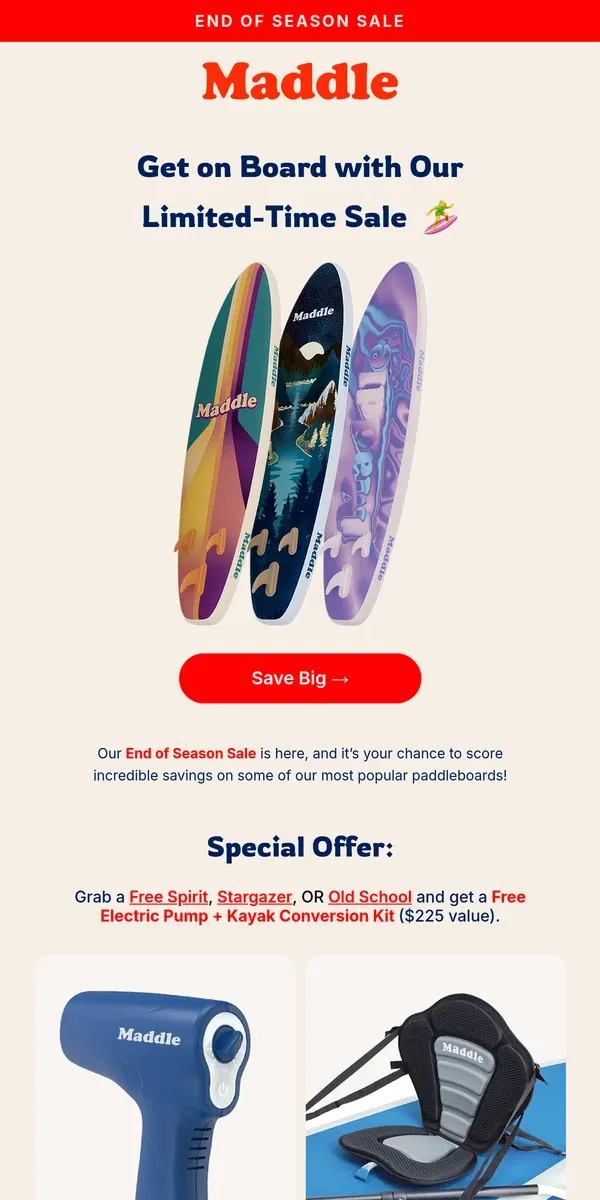 Email from Maddle. End of Season Blowout 🌅 Get on Board with Our Limited-Time Sale