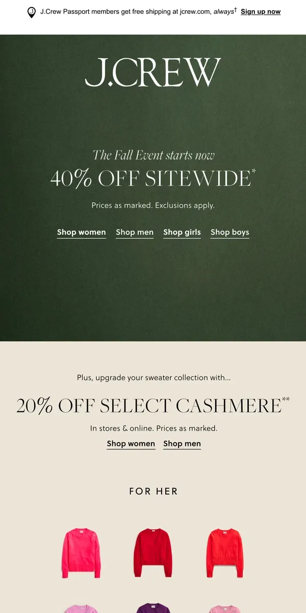 Email from J.Crew. The Fall Event is here, with 40% off sitewide