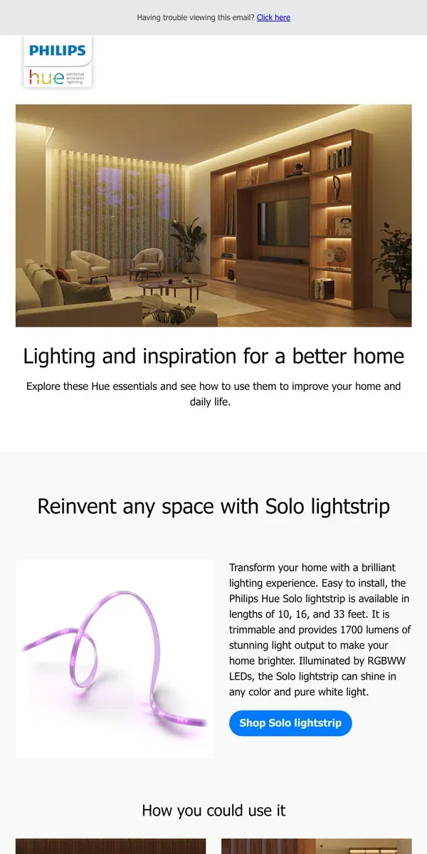 Email from Philips Hue. 💡Try out these smart home ideas!