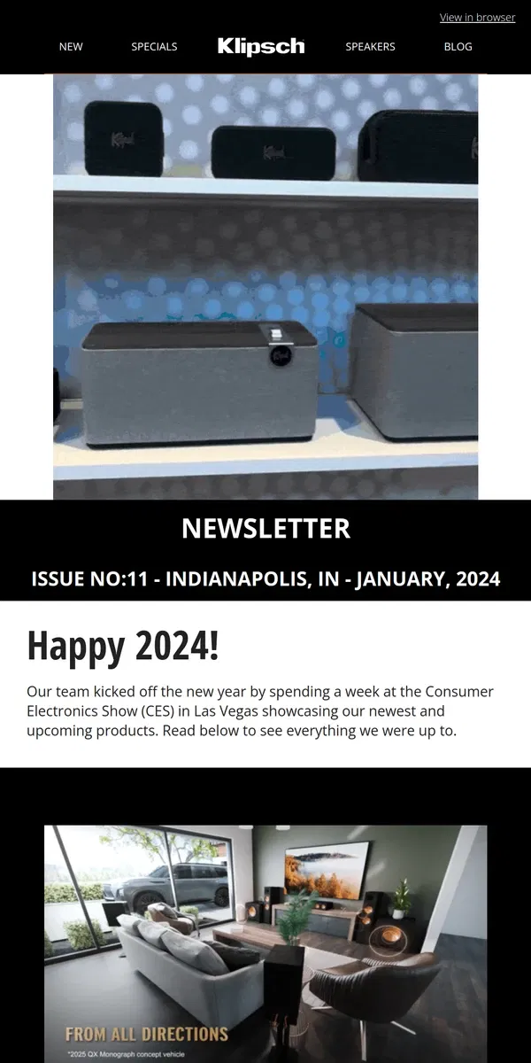 Email from Klipsch. NEW YEAR, SAME GREAT SOUND | New Products, Partnerships, and More