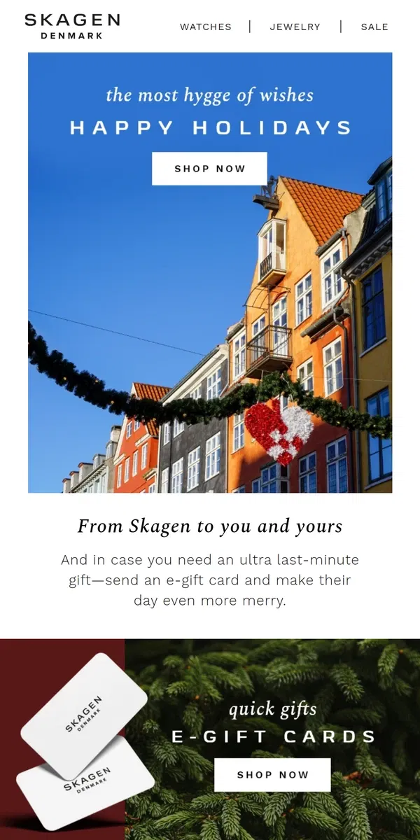 Email from Skagen. very merry holidays