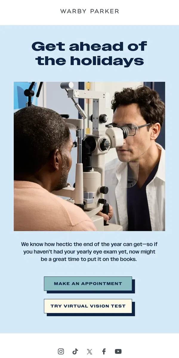 Email from Warby Parker. Schedule your annual eye exam early