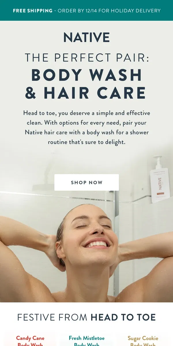 Email from Native. Hair Care and Body Wash by Native