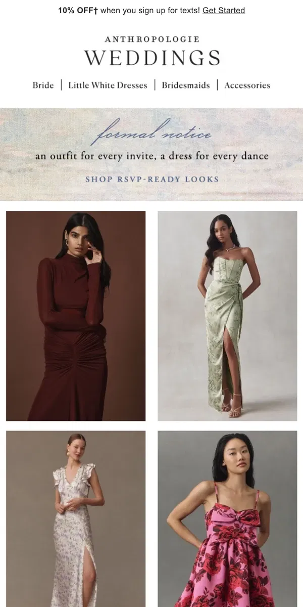 Email from Anthropologie. All dressed up. Everywhere to go.