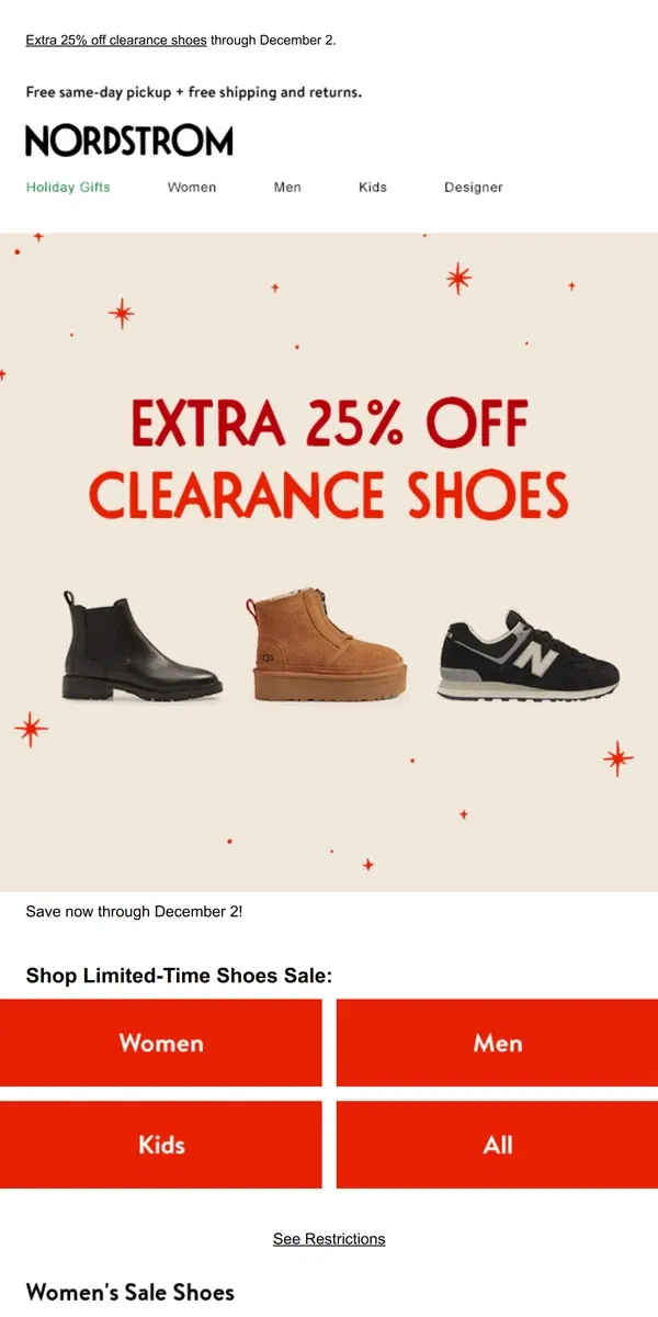 Email from Nordstrom. HUGE shoe savings! 😍