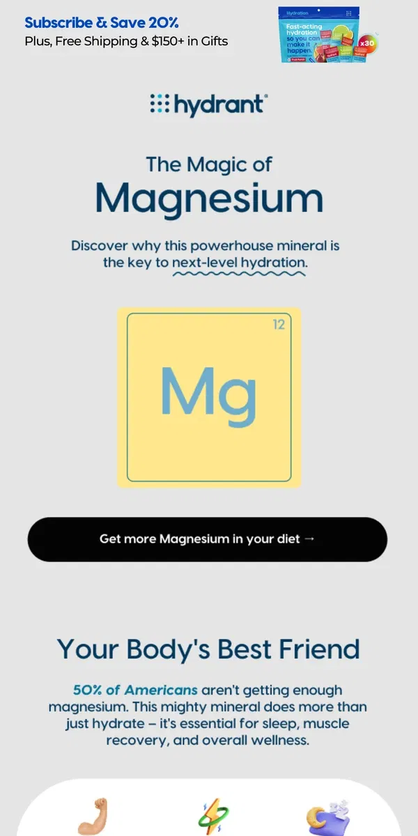 Email from Hydrant. Meet Your Body’s BFF: Magnesium ✨