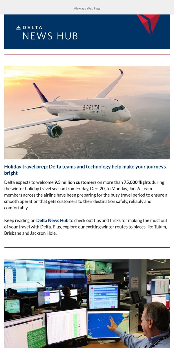 Email from Delta Air Lines. Tips for making the most out of your holiday travel with Delta