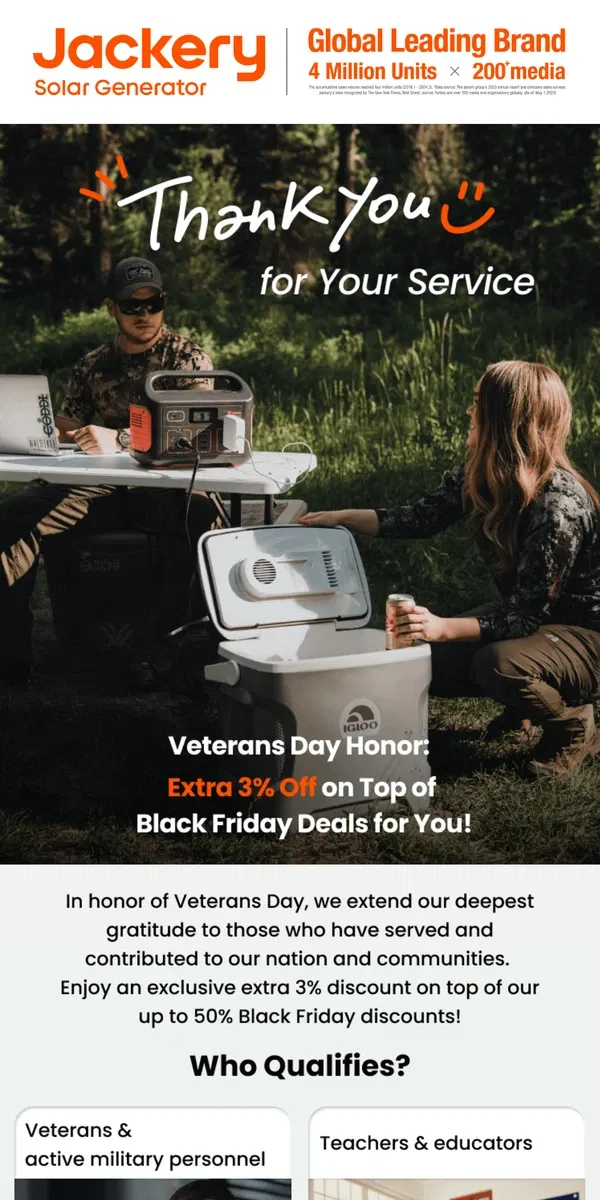 Email from Jackery. 🌟Extra Savings for Heroes | Stack Your Discounts Up to 53% Off!