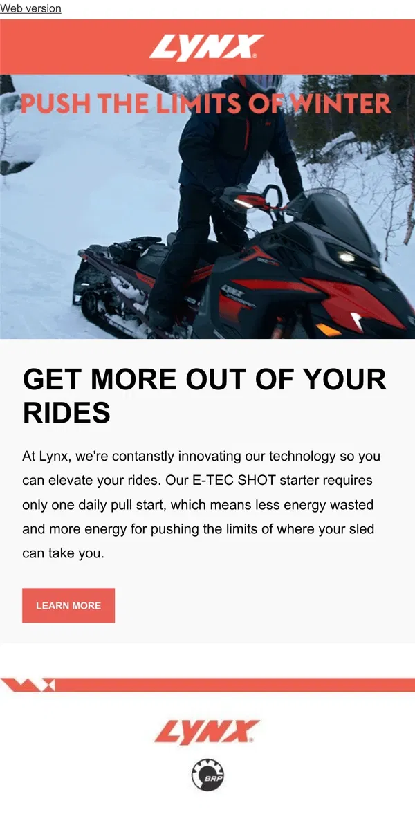 Email from Lynx. Innovation to level up your Lynx sled