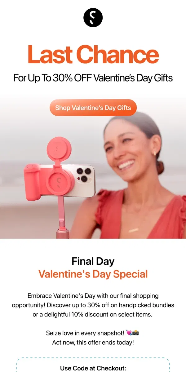 Email from ShiftCam. Last Chance Alert: Valentine's Day Gifts Slipping Away Soon 🕒