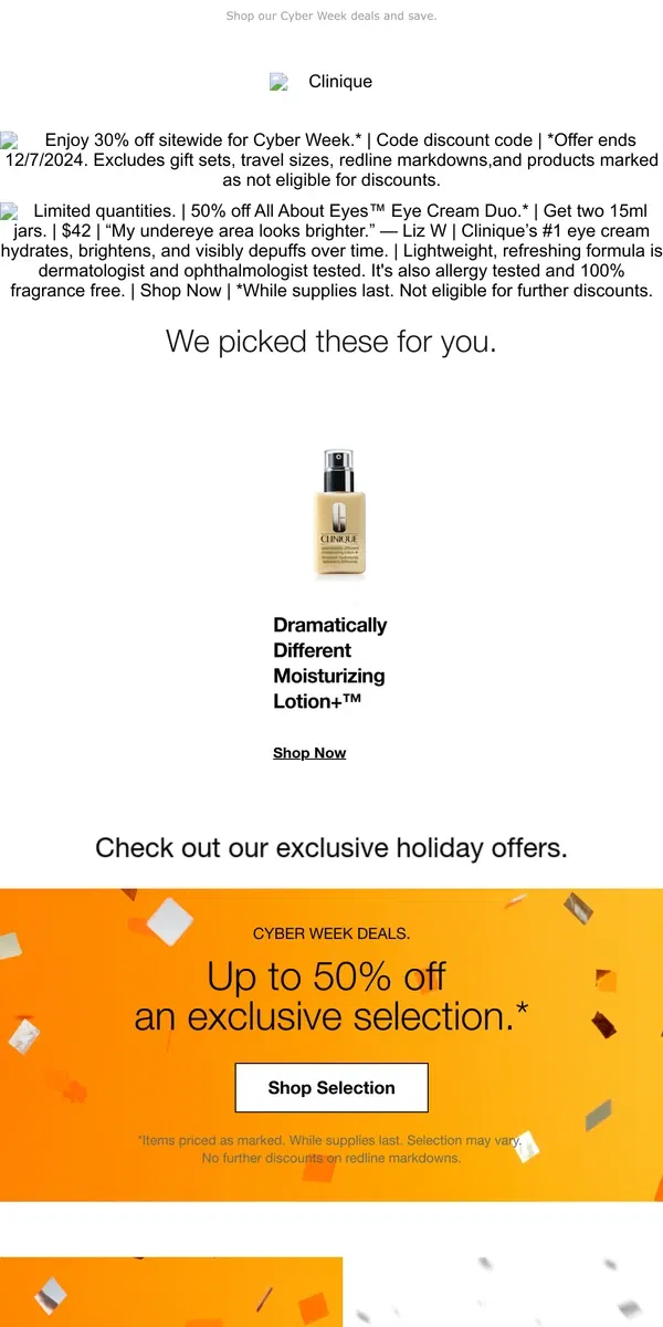 Email from Clinique. EYE CREAM exclusive 🤩 50% off this duo.