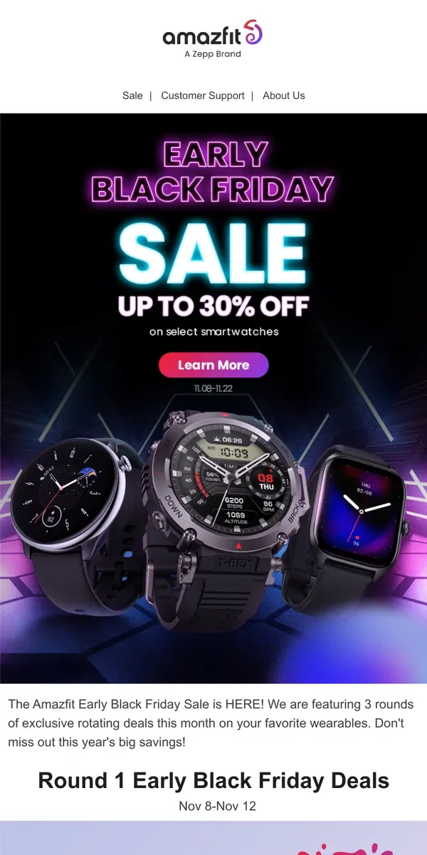 Email from Amazfit. Get up to 30% off- Early Black Friday Sales Are Here!