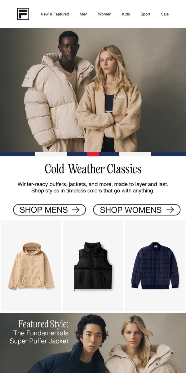 Email from FILA. Your winter must-haves are here