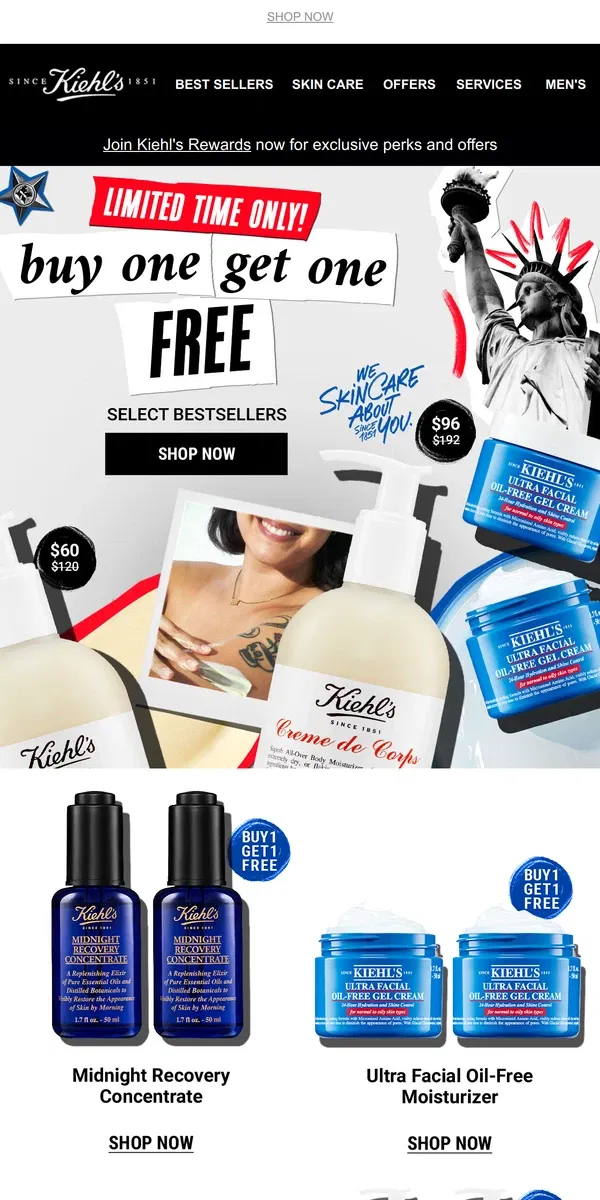 Email from Kiehl's. 📢 FINAL HOURS for our Presidents Day Buy 1, Get 1 FREE sale!