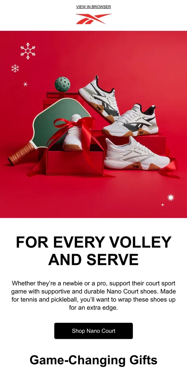 Email from Reebok. Gifts for pickleball newbies and pros 🏓👟