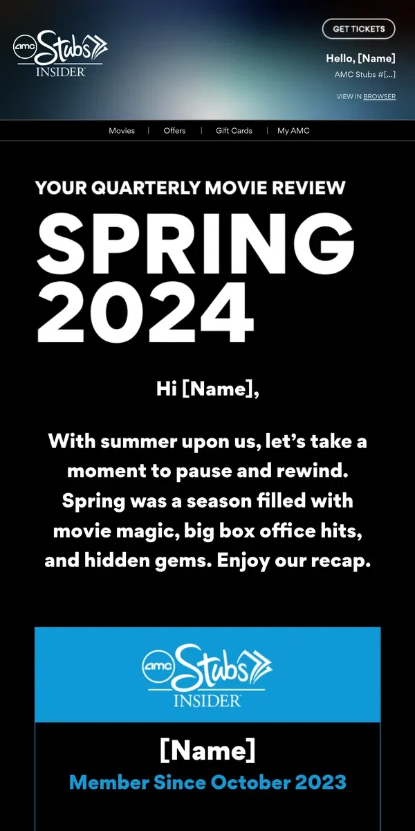 Email from AMC Theatres. Relive the Magic of an Exciting Spring ✨