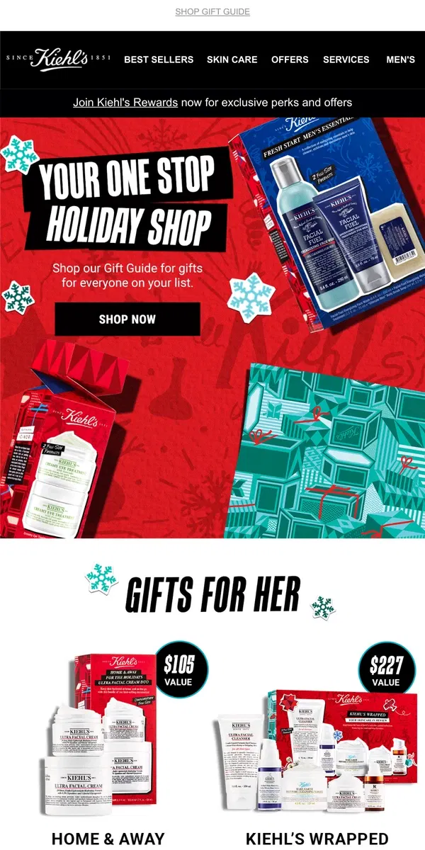 Email from Kiehl's. The Holiday Shop Is Open ❤️💚