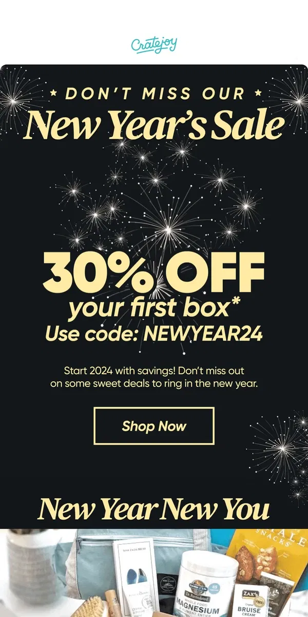 Email from Cratejoy. Hurry–Save 30% To Start The New Year!