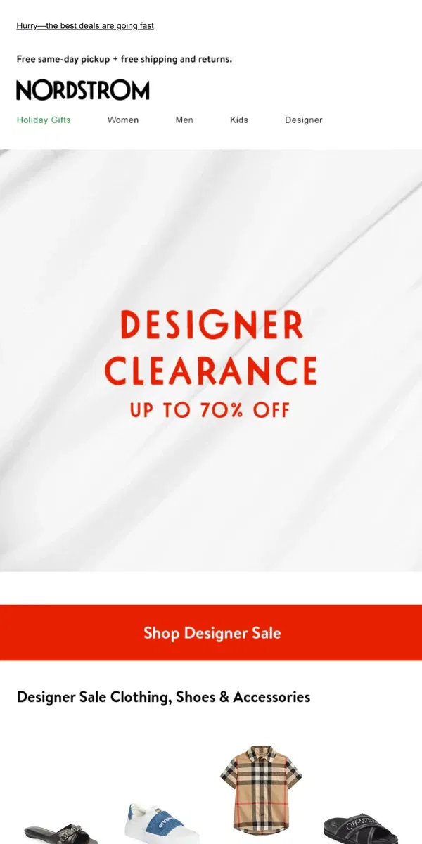 Email from Nordstrom. Up to 70% off Designer Clearance