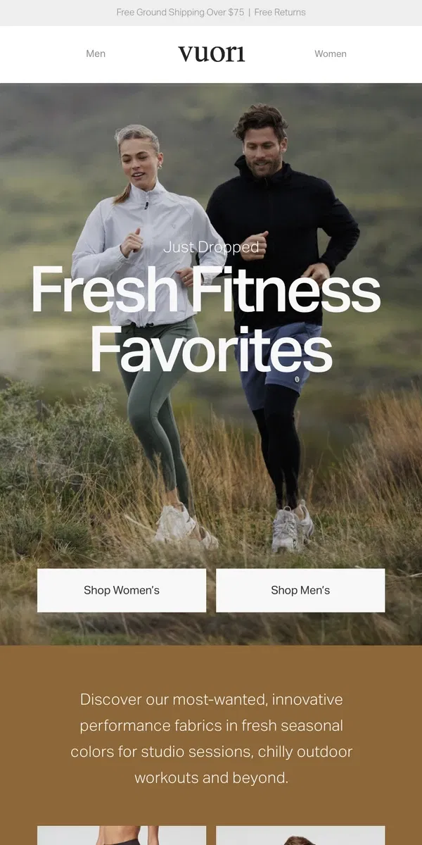 Email from Vuori. New Looks For Your Next Workout