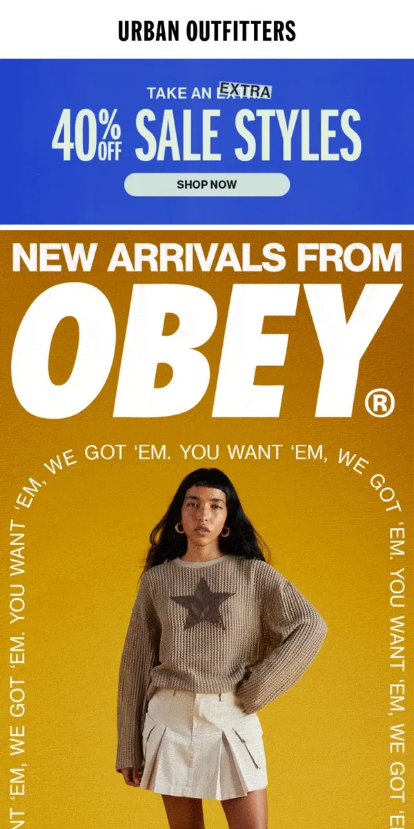 Email from Urban Outfitters. NEW from OBEY