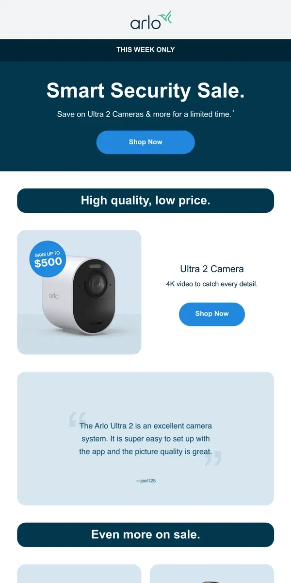 Email from Arlo. Save big on home security today!