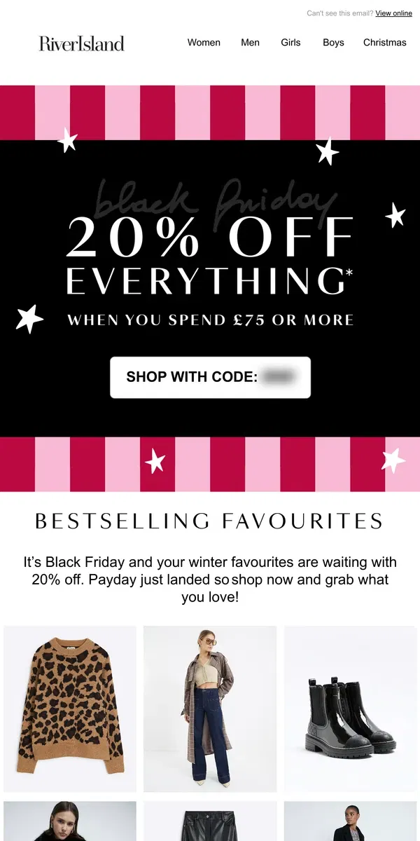 Email from River Island. Black Friday bestsellers await