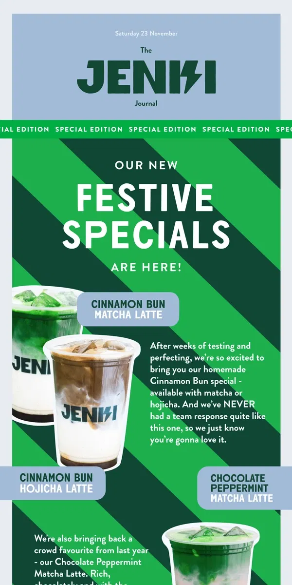 Email from JENKI. FESTIVE DRINKS ARE HERE! 🎄🍫