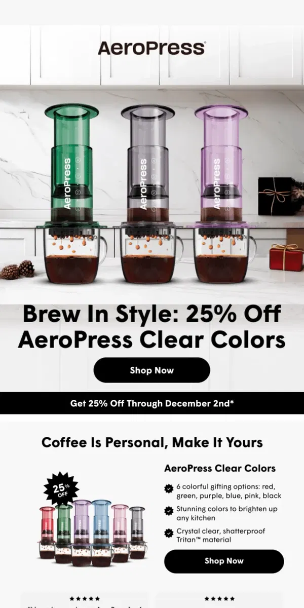 Email from AeroPress. 25% Off: Black Friday Deals Are LIVE! 💥