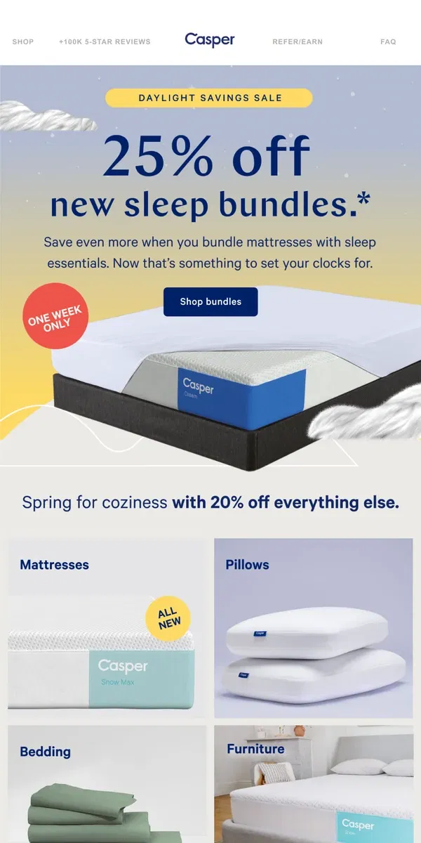 Email from Casper. Our Daylight Savings Sale is here! ⏰