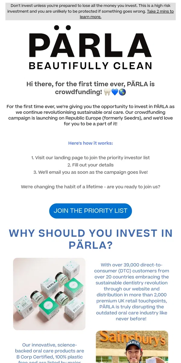 Email from PÄRLA. PÄRLA is Crowdfunding! 🎉