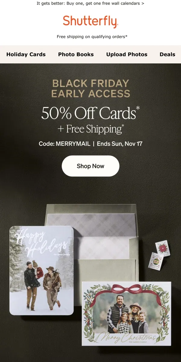 Email from Shutterfly. 📣 Black Friday came early: 50% off Holiday Cards (plus free shipping!)